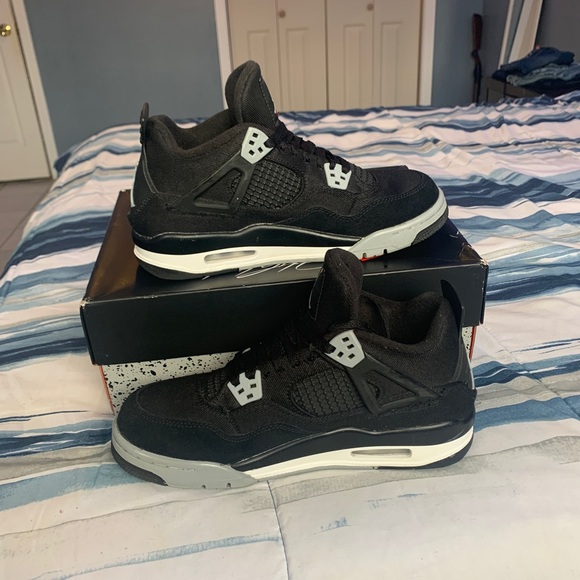 Air Jordan 4 Black Canvas GS SIZE 7 - Picture 3 of 7